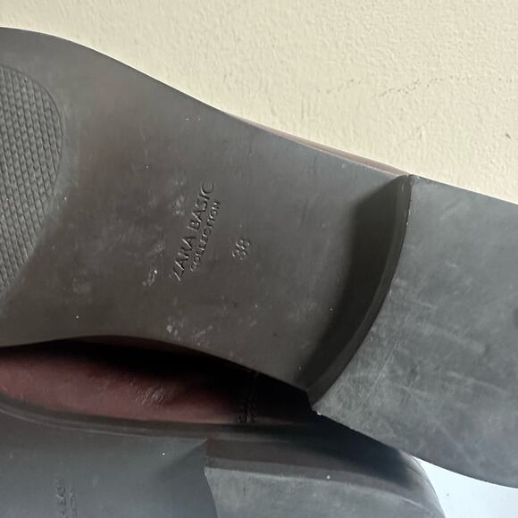 Zara Boots Brown Leather Pull-On Chelsea Ankle Bootie Size 38 - Picture 7 of 7